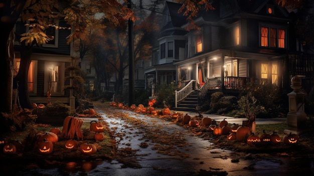 halloween town on halloween night realistic AI