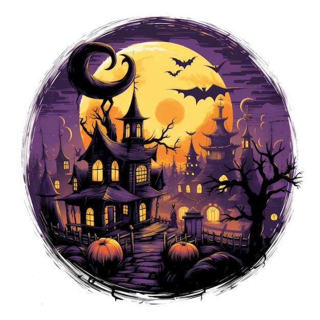 Halloween Town's Nightmare Spectacle Orange and Purple Vector TShirt Artwork on White Background