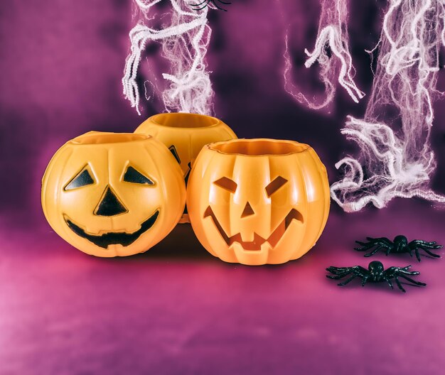 Halloween toys on purple background