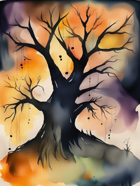 Halloween Tree Landscape Illustration