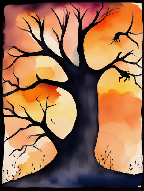 Halloween Tree Landscape Illustration