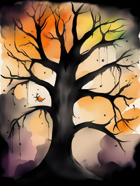 Halloween Tree Landscape Illustration