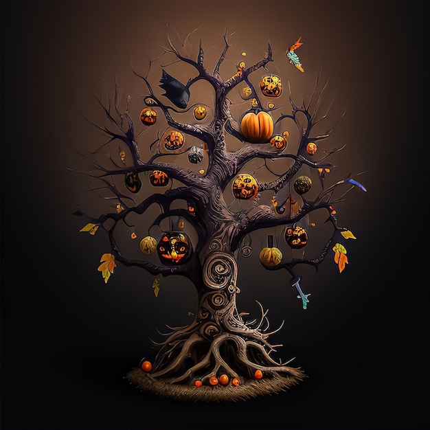 Halloween tree with Halloween ornaments