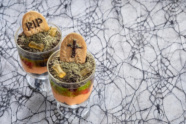 Halloween trifle graveyard dessert cups