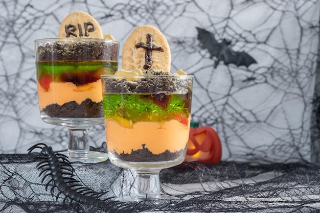 Halloween trifle graveyard dessert cups