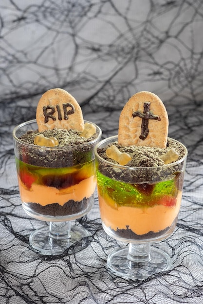 Halloween trifle graveyard dessert cups