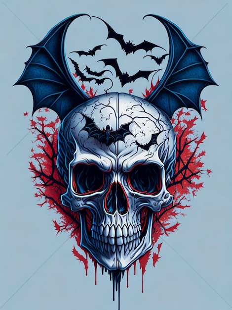 Halloween tshirt design skull and pumpkins illustration vector artwork ai generative