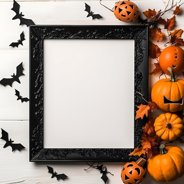 Halloween-vakantieconcept Leeg canvasframe voor halloween-felicitatie Mockup poster ai genera