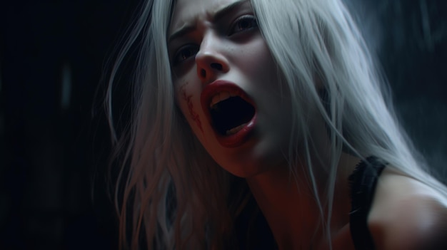 Губы женщины-вампира на Хэллоуин с кровью