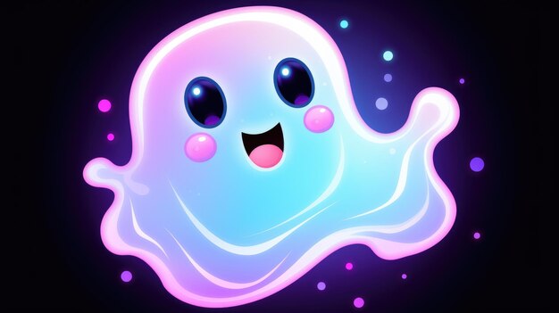 Foto illustrazione vettoriale di halloween simpatico fantasma cartoon in luce al neon