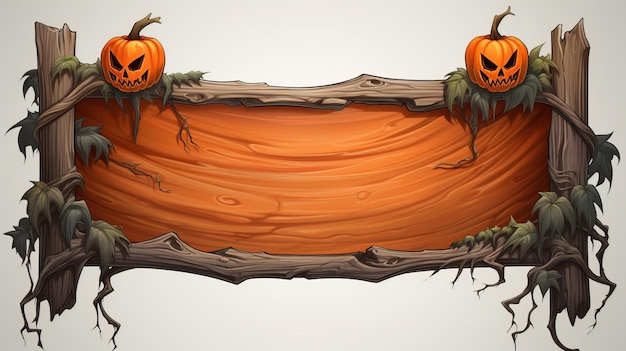 Halloween-verkoopbevorderingsposter of -banner met pompoenen en rustiek houten frame Ontwerp voor feest