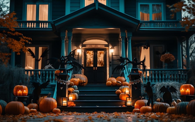 Halloween-versieringen buiten een modern huis