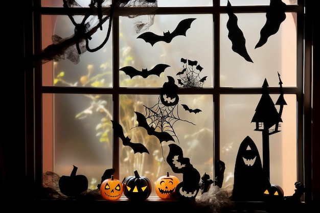 Halloween-versieringen op raam