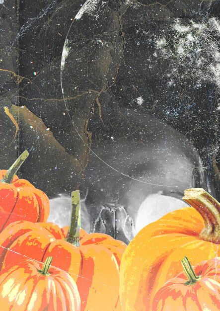 Photo halloween vertical background with pumpkin graveyard haunted skull and moon flyer invititation