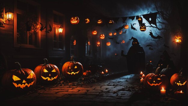 Photo halloween vibe background with pumpkins