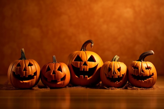 Halloween viering grappige jack o lantern pompoenen oranje achtergrond fotografie