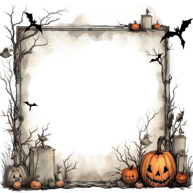 Хэллоуинская винтажная рамка Хэллоуйн свободный фон Ай сгенерировал иллюстрацию Хэллоуина высокого разрешения на белом фоне