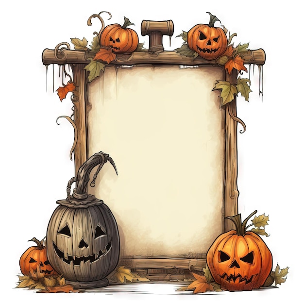 Halloween vintage frame halloween free background Ai generated high resolution Halloween illustration on white background