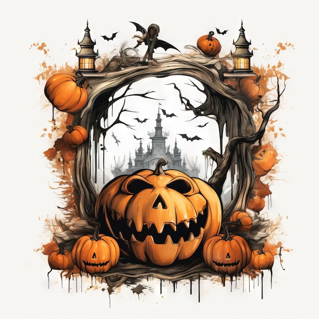 Хэллоуин винтажная рамка Хэллоуин свободный фон Ai создал иллюстрацию Хэллоуина с высоким разрешением на белом фоне