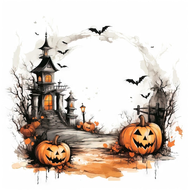 Хэллоуин винтажная рамка Хэллоуин свободный фон Ai создал иллюстрацию Хэллоуина с высоким разрешением на белом фоне