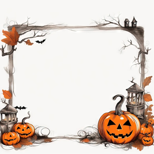 Halloween vintage frame halloween free background Ai generated high resolution Halloween illustration on white background