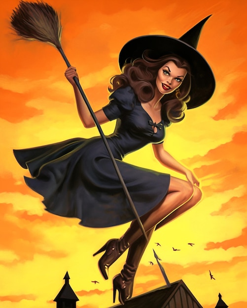 Halloween Vintage retro witch poster