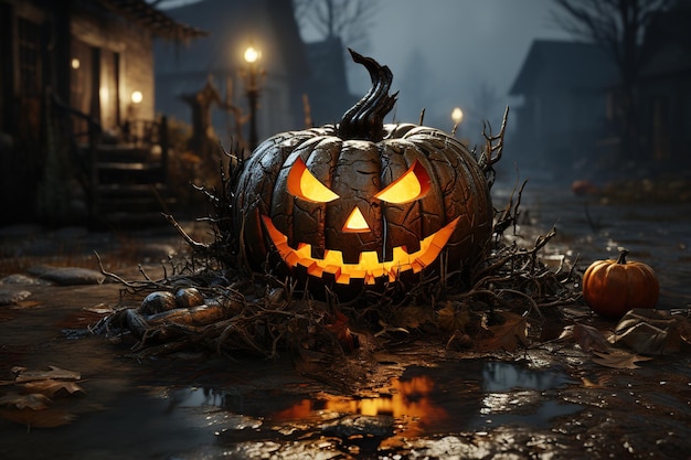 Halloween Vreemdste bezienswaardigheden die ik ooit heb gezien Pompoenen jacko'lanterns kostuums spookachtige decoraties Gegenereerd met AI