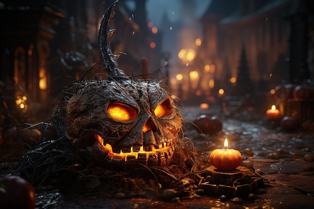 Halloween Vreemdste bezienswaardigheden die ik ooit heb gezien Pompoenen jacko'lanterns kostuums spookachtige decoraties Gegenereerd met AI