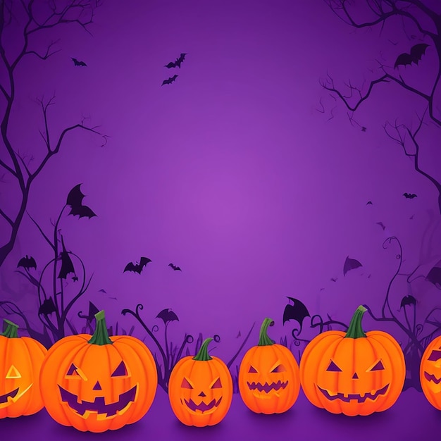 Halloween wallpaper illustration with pumpkins jack lantern dark purple colors generated by ai