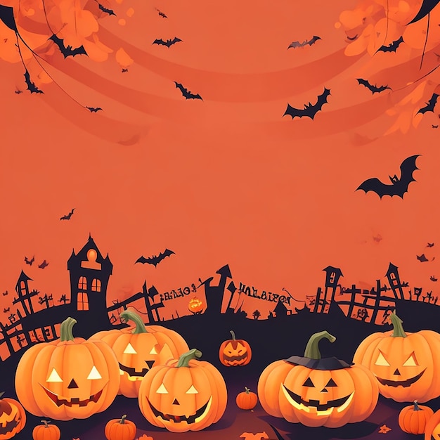 Halloween wallpaper illustration with pumpkins jack lantern dark purple colors generated by ai