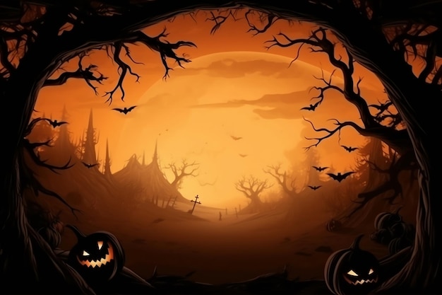 Halloween wallpaper or party background Festive template banner or poster AI generated