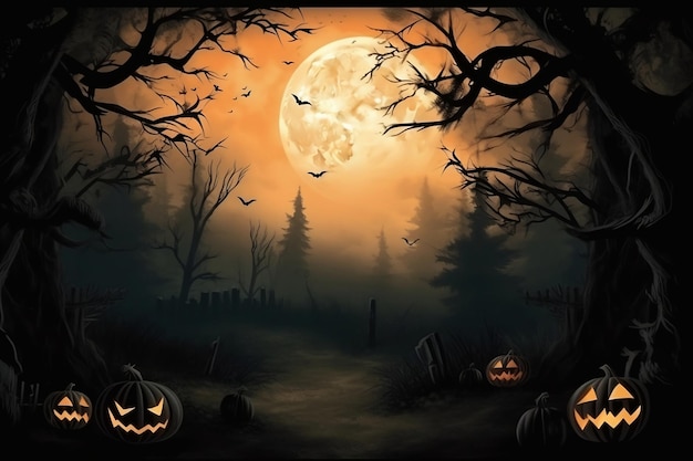 Halloween wallpaper or party background Festive template banner or poster AI generated