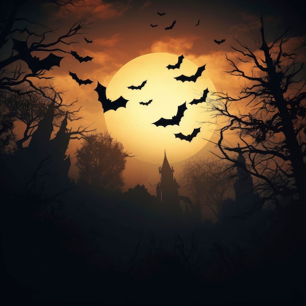 Photo halloween wallpaper with bats flying in the sky