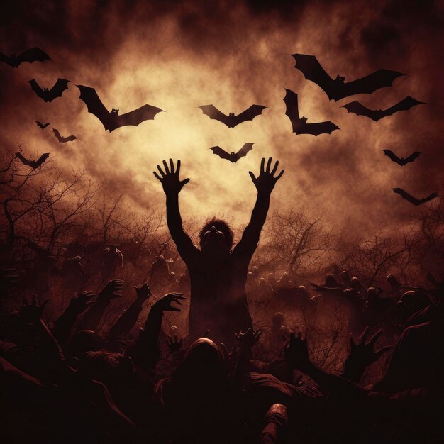 Halloween wallpaper with bats and zombies