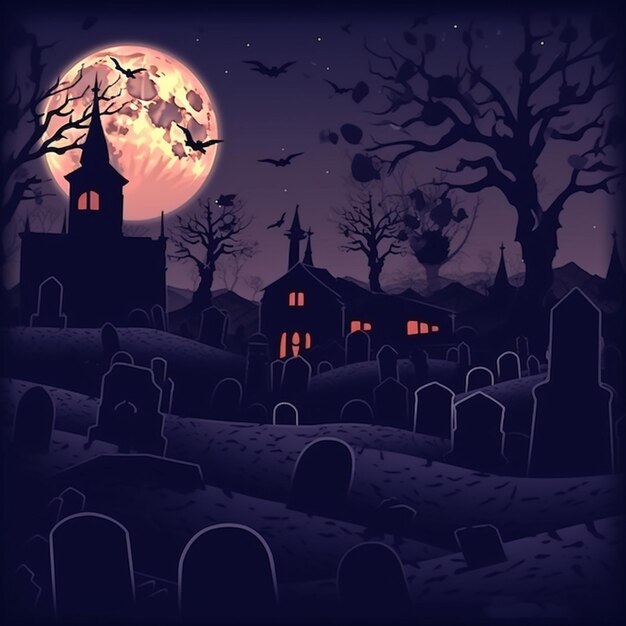 Halloween wallpaper with cemetery at night 8