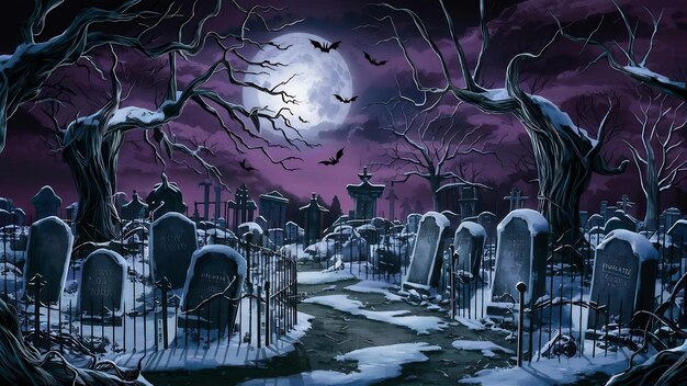 Хэллоуинские обои с кладбищем ночью