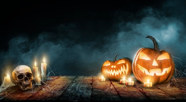 Photo halloween wallpaper with evil pumpkins