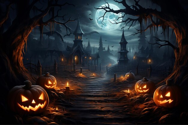 Photo halloween wallpaper with evil pumpkins