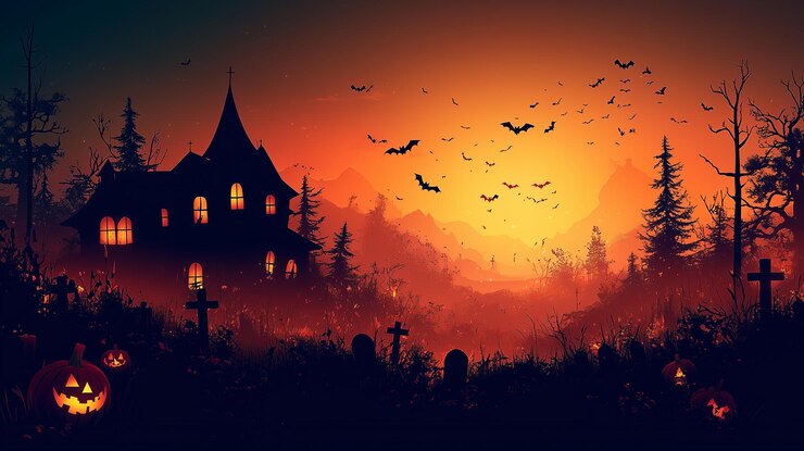 Photo halloween wallpaper with pumpkin and decorations