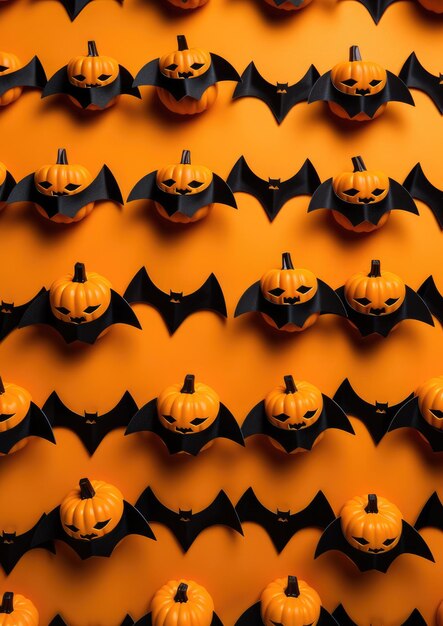 Foto carta da parati di halloween con spaventose zucche e pipistrelli della foresta american saintsday generative ai