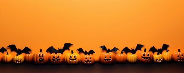 Halloween wallpaper with scary forest pumpkins and bats banner panorama generative ai