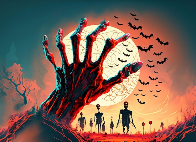 Premium AI Image  Halloween wallpaper with zombie hand