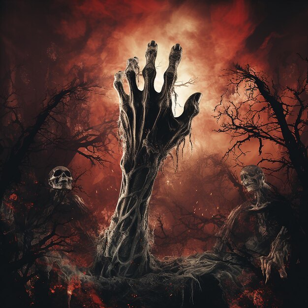 Premium AI Image  Halloween wallpaper with zombie hand