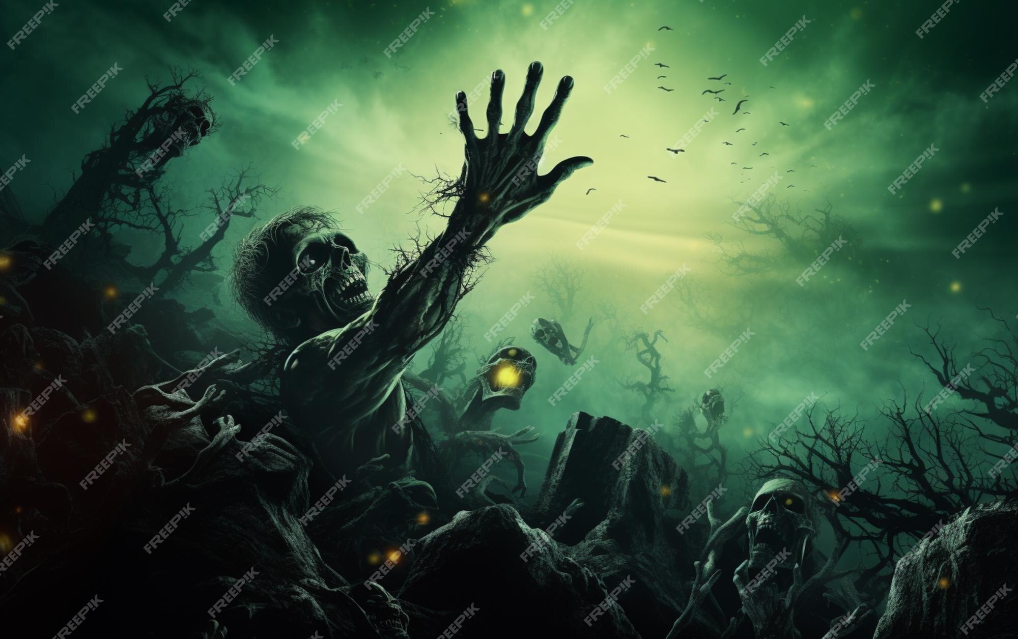 Premium AI Image  Halloween wallpaper with zombie hand