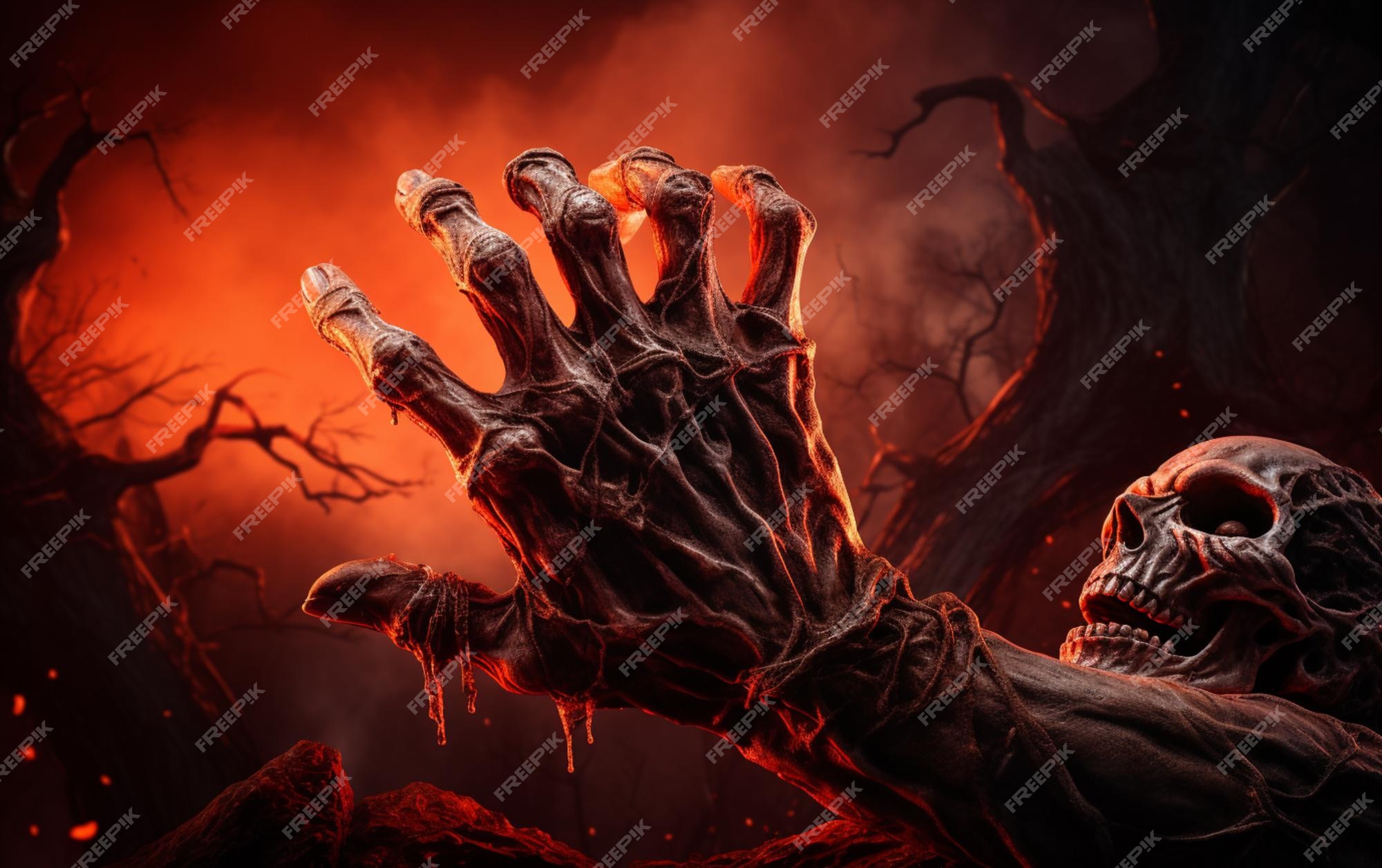 Premium AI Image  Halloween wallpaper with zombie hand