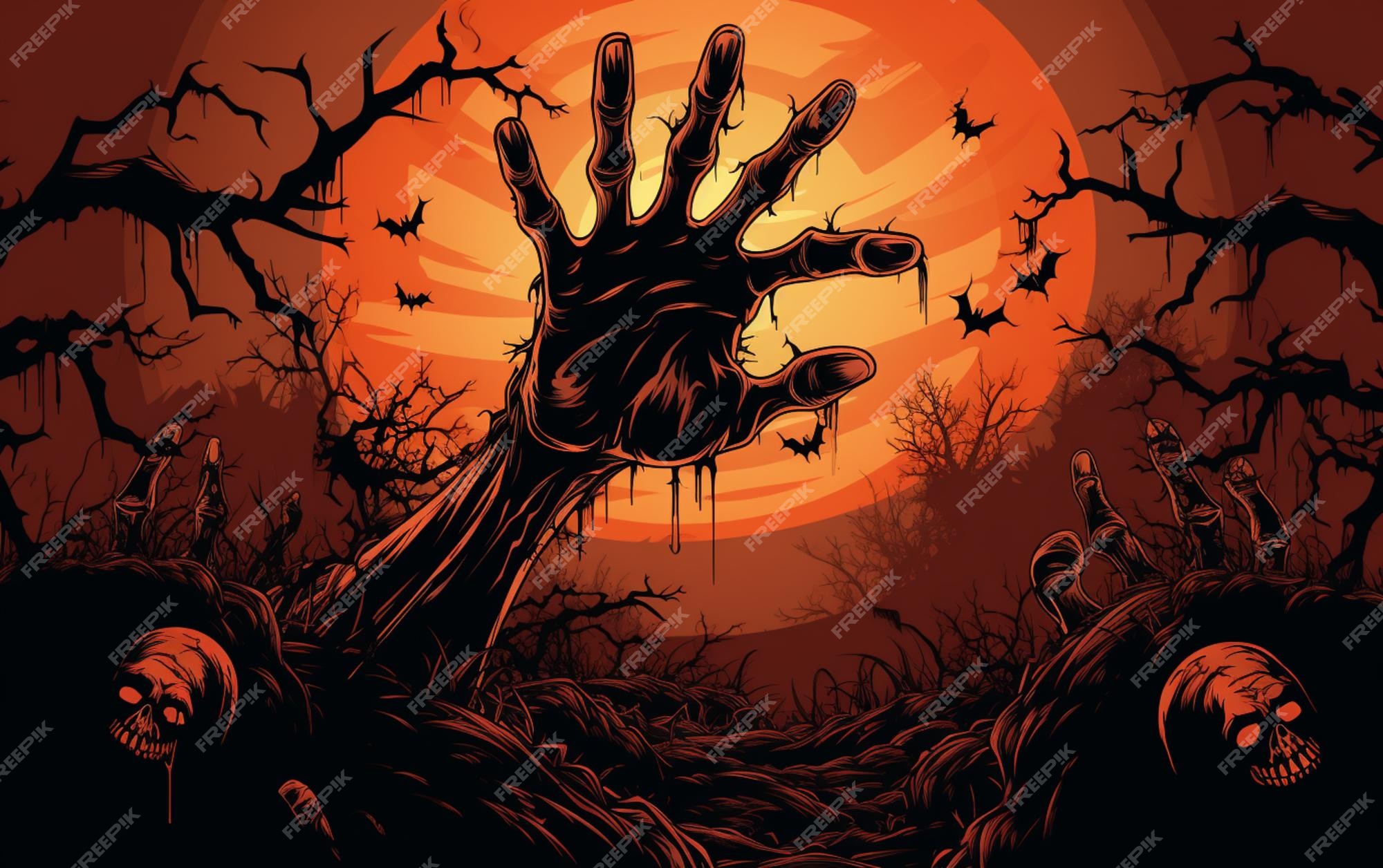 Premium AI Image  Halloween wallpaper with zombie hand