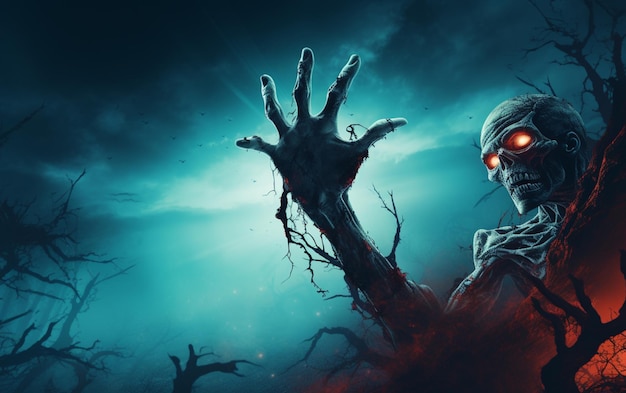 Premium AI Image  Halloween wallpaper with zombie hand