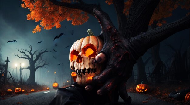 Premium AI Image  Halloween wallpaper with zombie hand