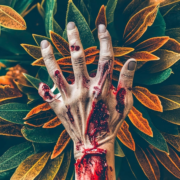 Foto carta da parati di halloween con mano zombie