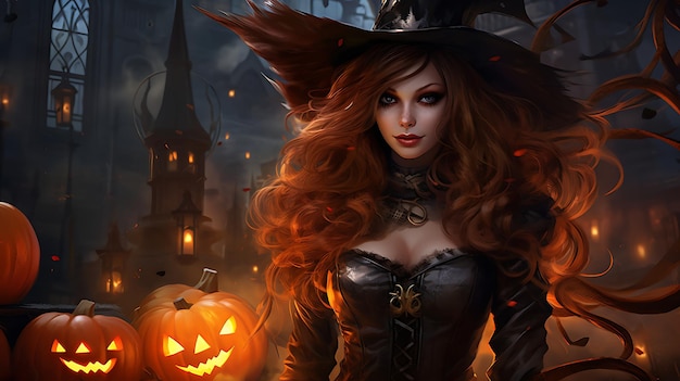 halloween wallpaper of a young ginger hair witch